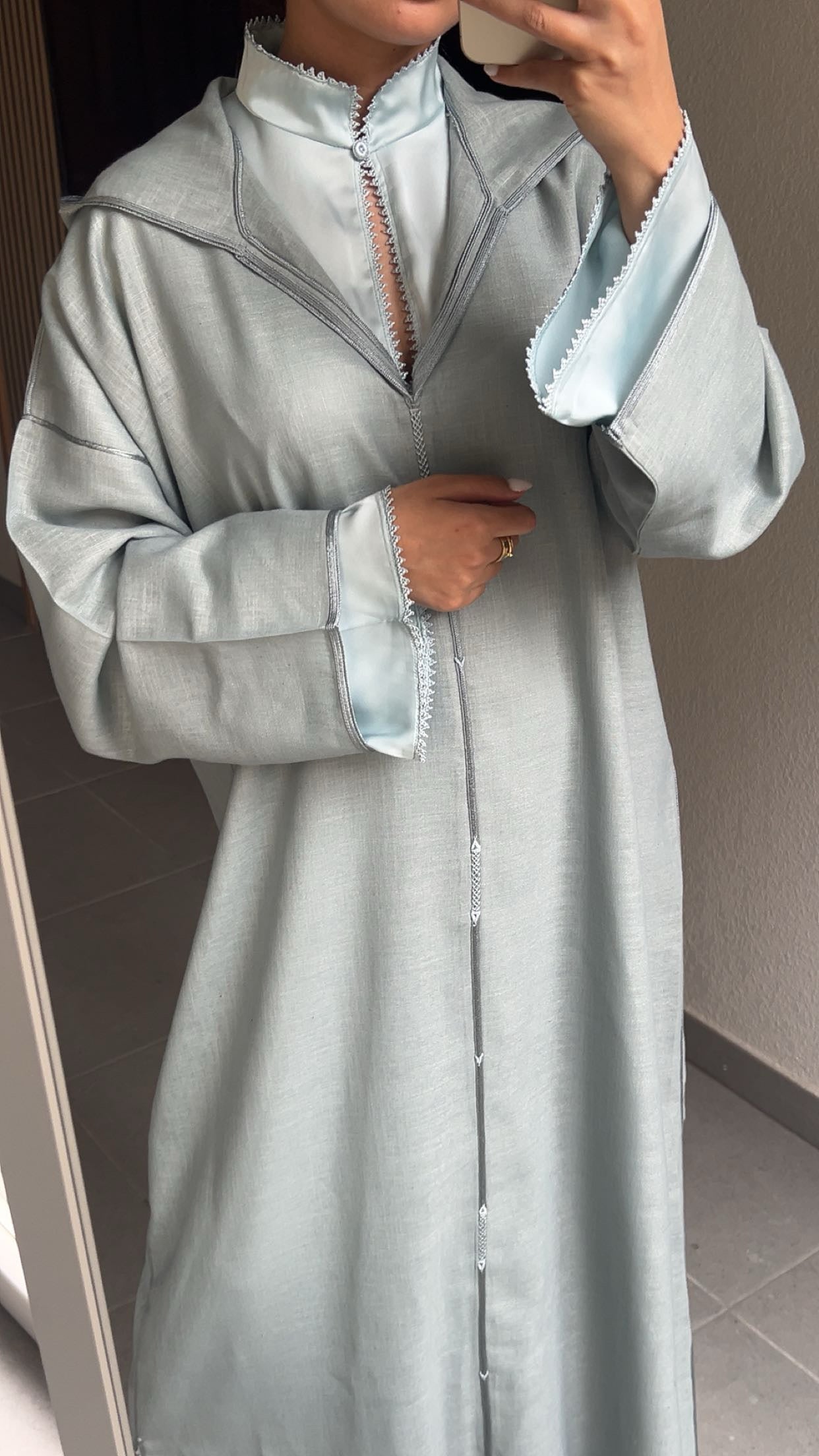 Djellaba lin bleu gris