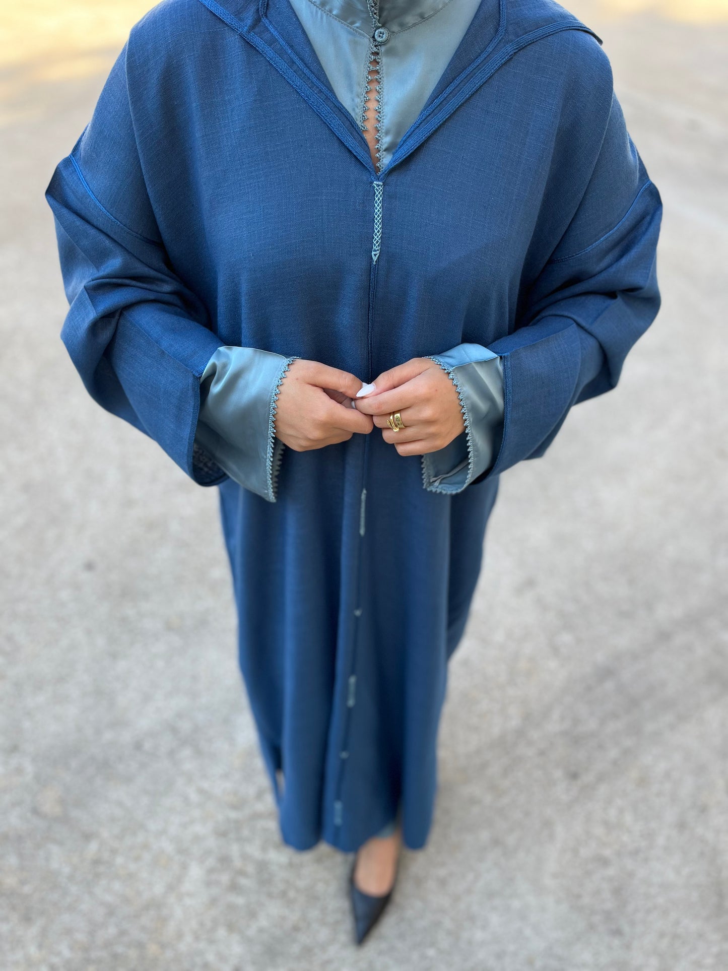 Djellaba lin bleu