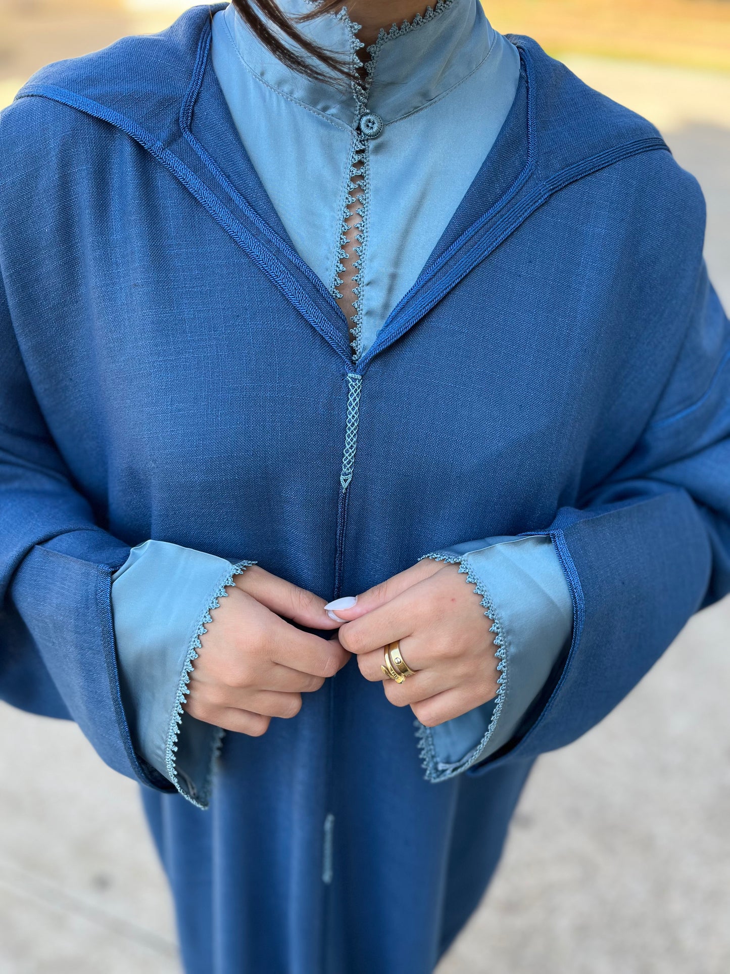 Djellaba lin bleu