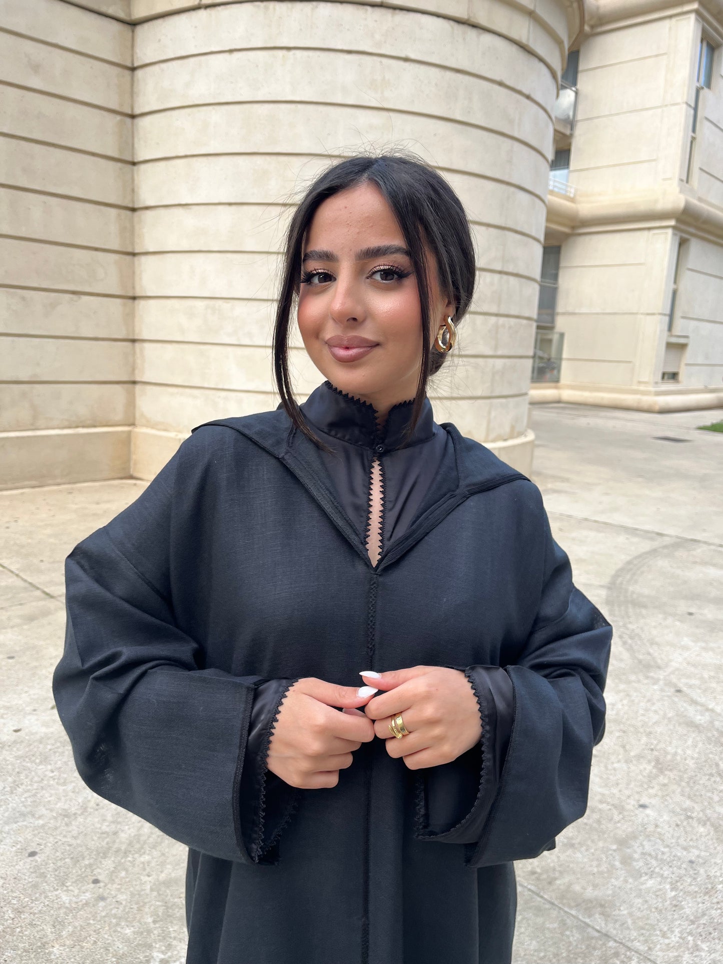 Djellaba lin noir