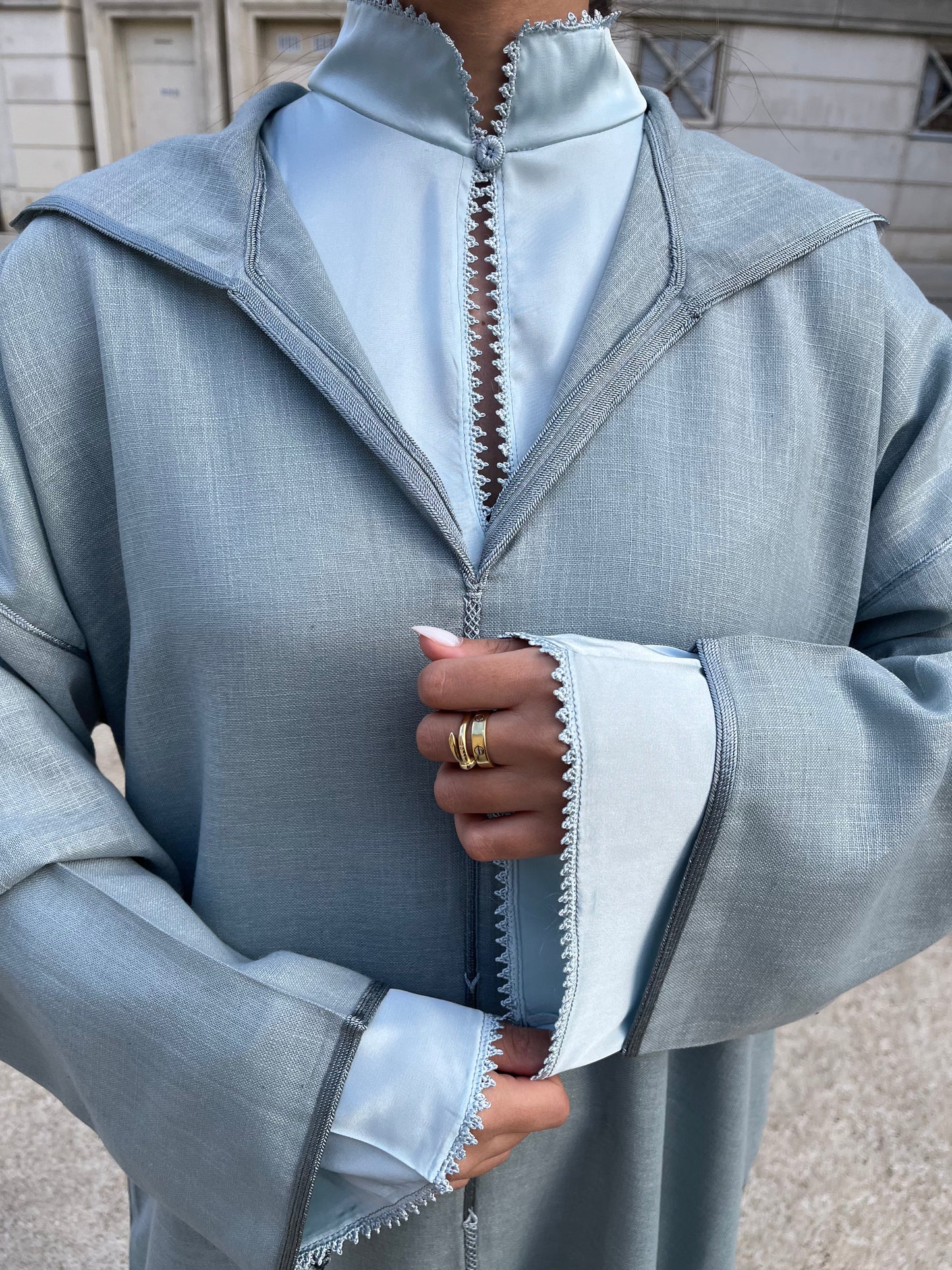 Djellaba lin bleu gris