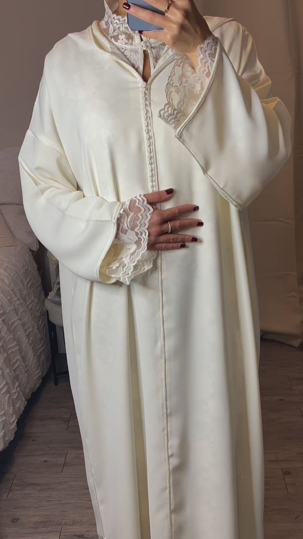 Djellaba dentelle blanc cassé