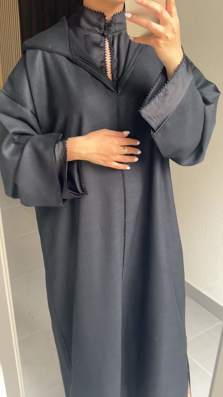 Djellaba lin noir