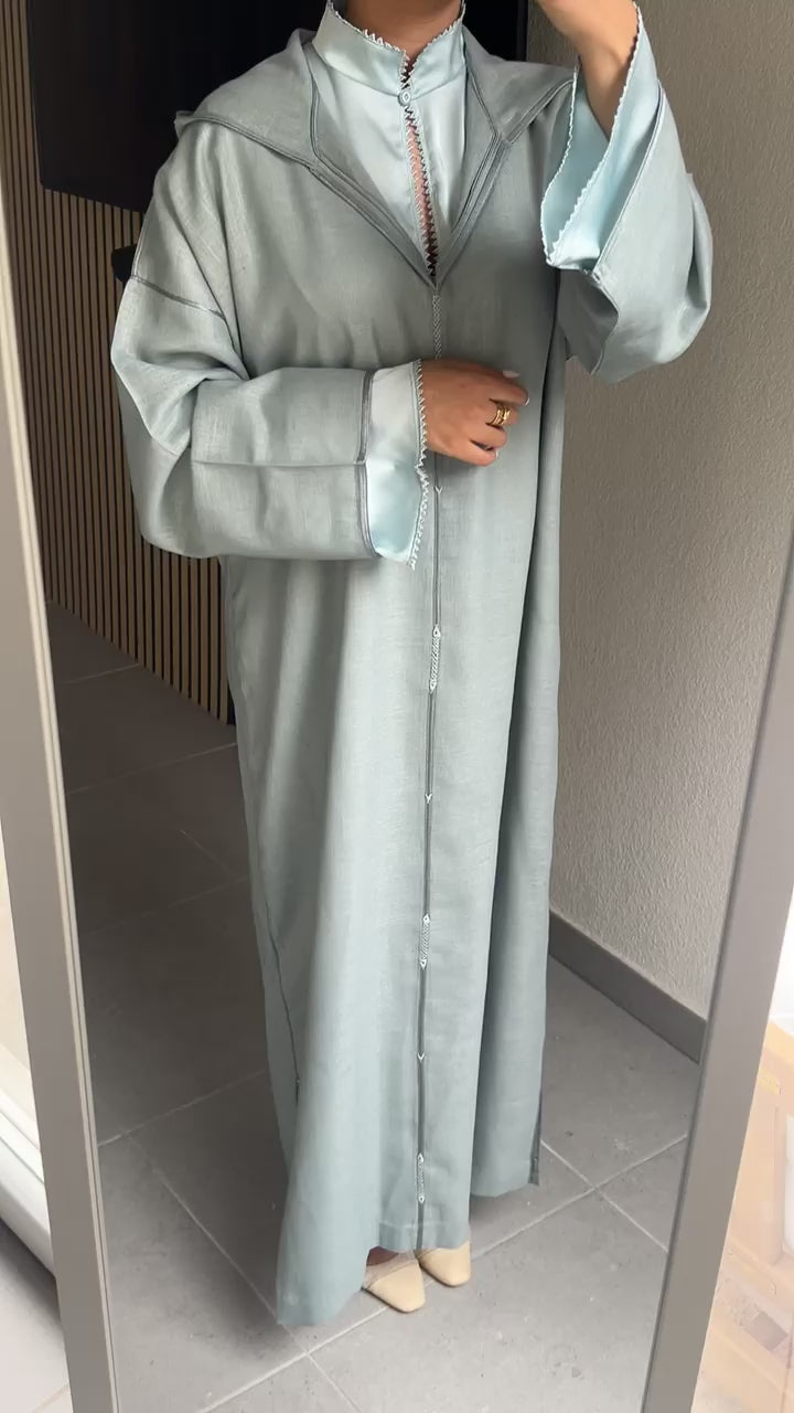 Djellaba lin bleu gris